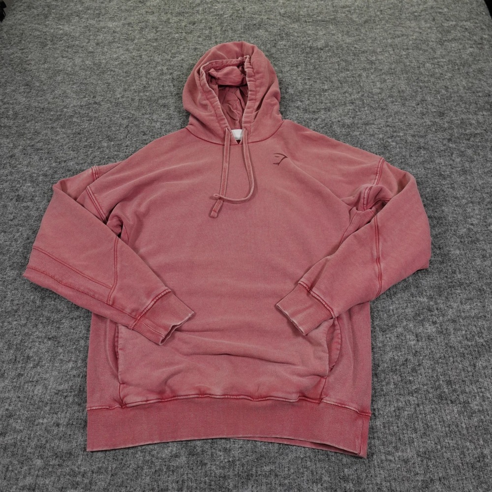Gymshark Power Washed Hoodie Mens Small Red Pullover‎ Sweatshirt Logo Back Run